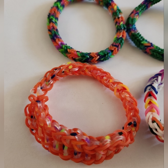 Handmade Orange and Tie Dye Rainbow Loom Bracelet Set - Picture 3 of 5